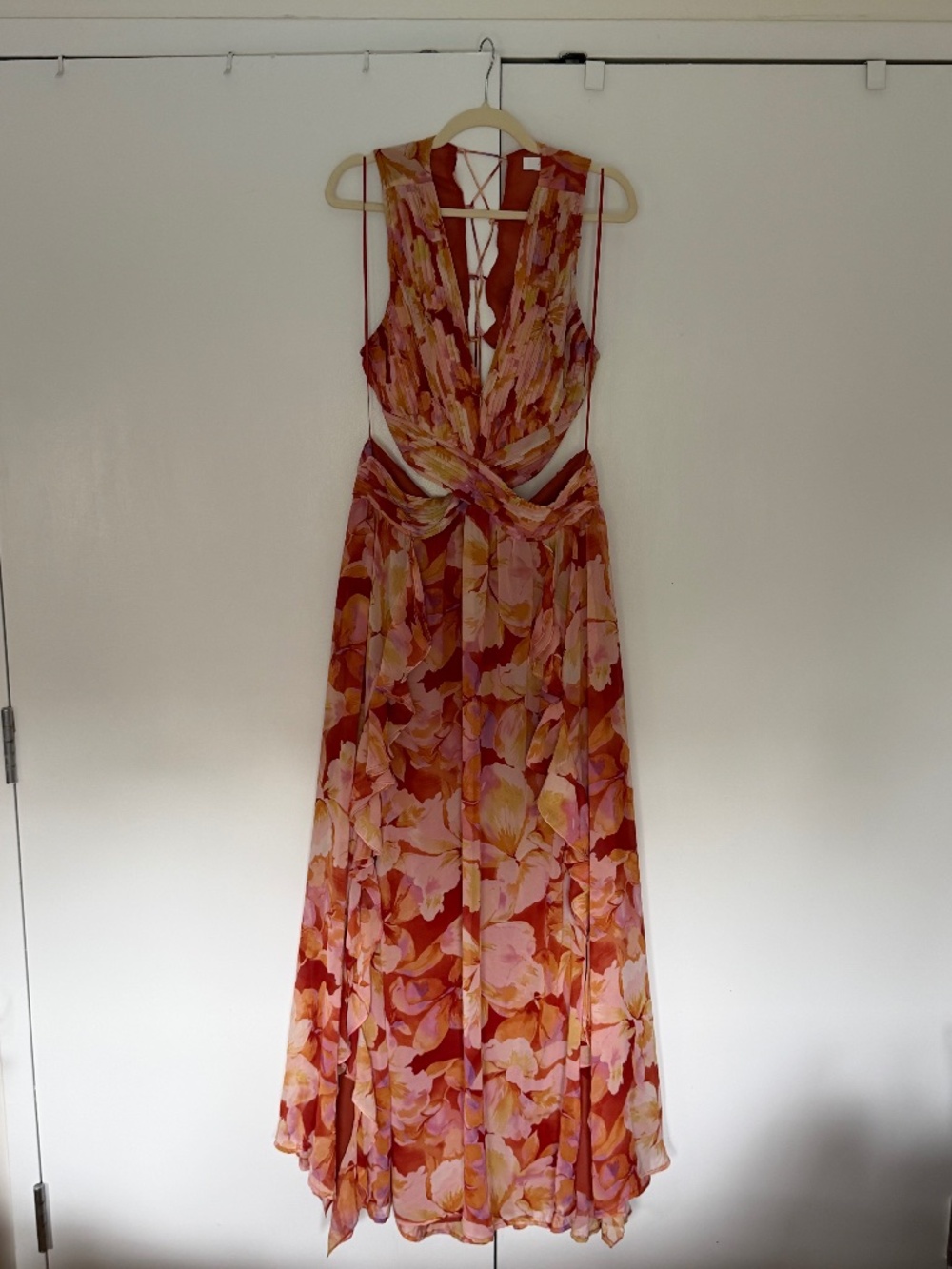 Sexy rust and yellow floral maxi dress